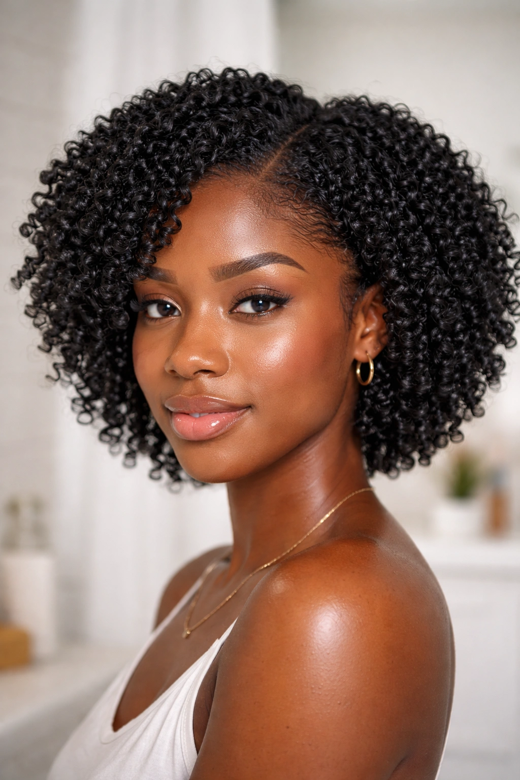 Close-up of 4C hair in wash-and-go with defined waves and moisture