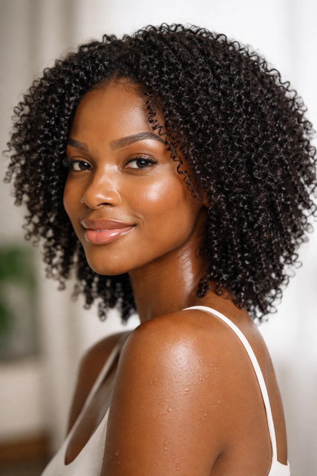 4C hair in a wash-and-go, defined coils drying naturally