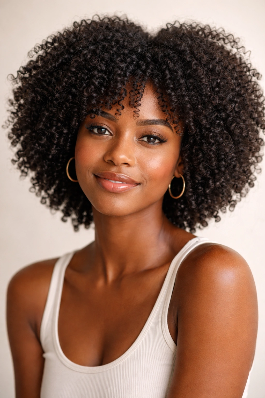 Close-up of a wash and go afro with defined natural curls