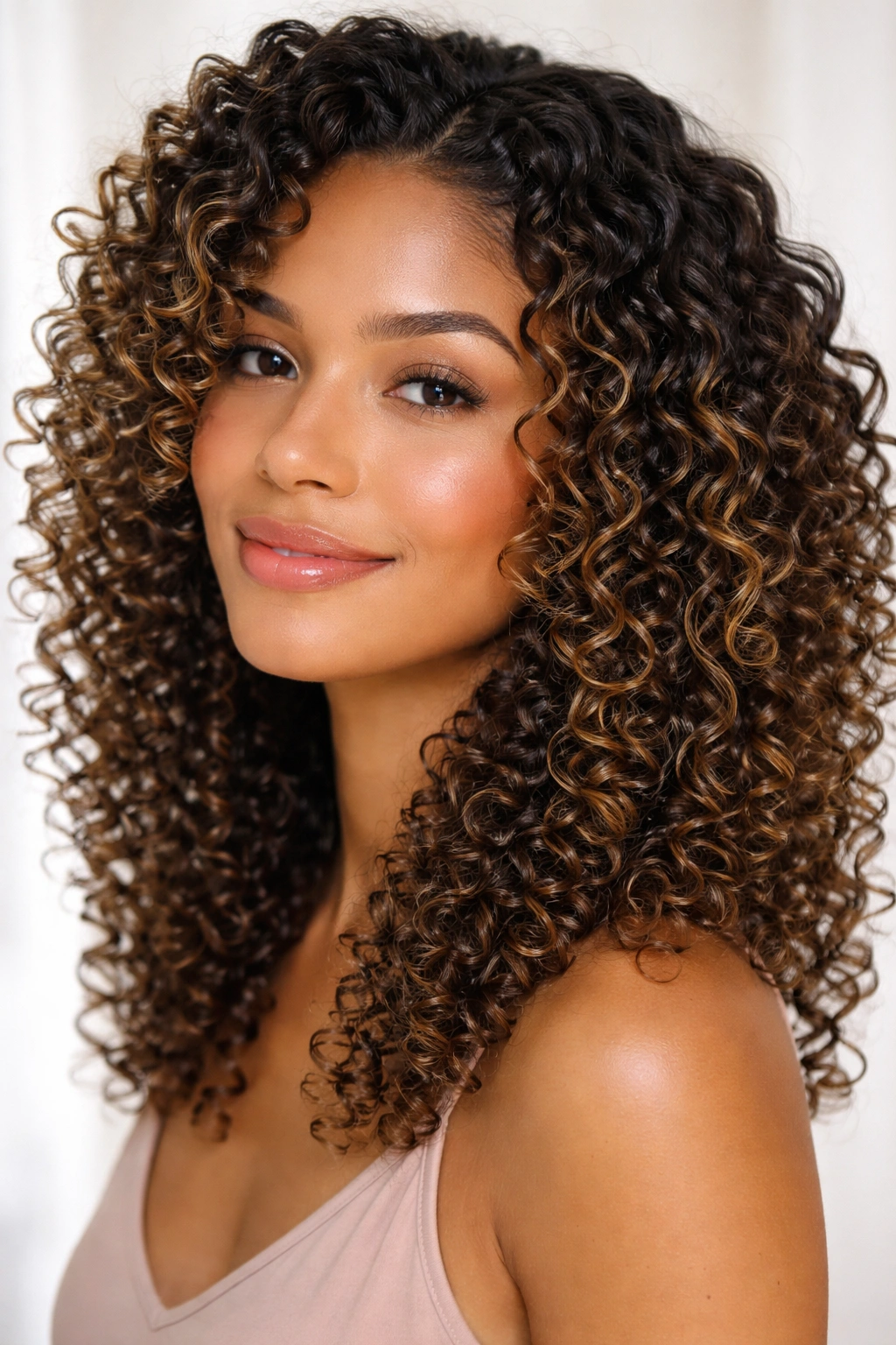 Close-up of hydrated 3a curls with defined ringlets in a wash-and-go