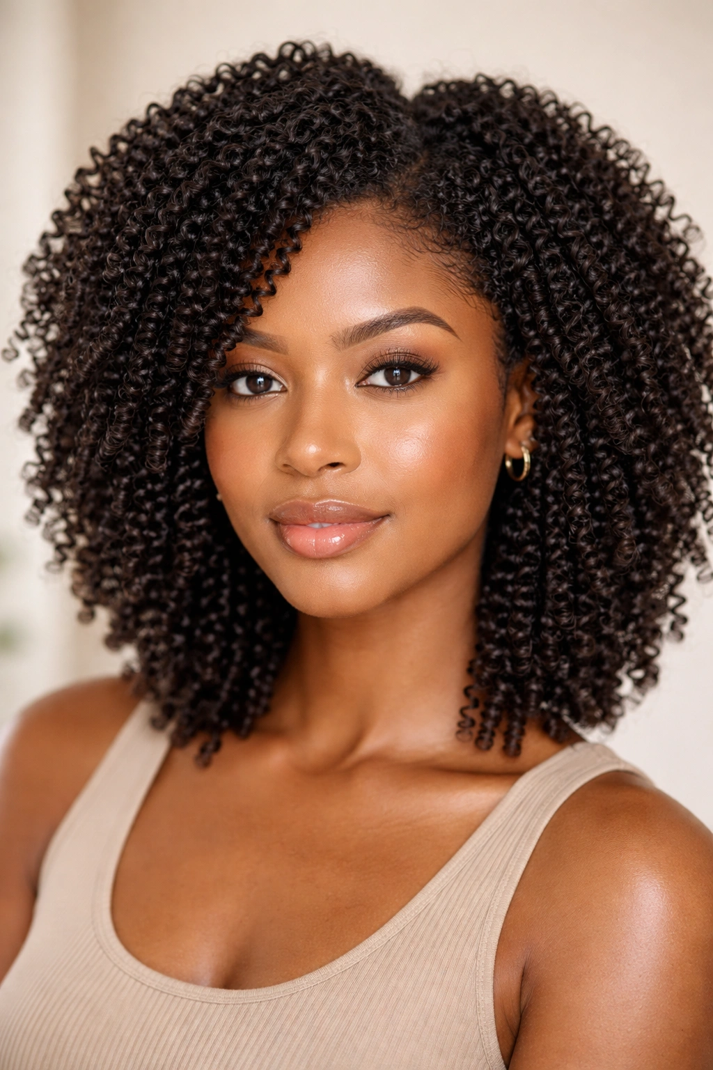 Close-up of defined 4b curls after wash-and-go