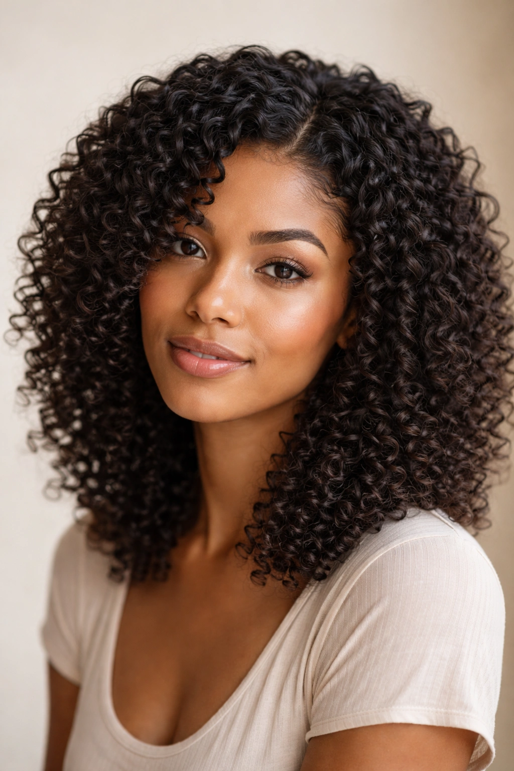 Close-up of defined natural curls after wash and go.