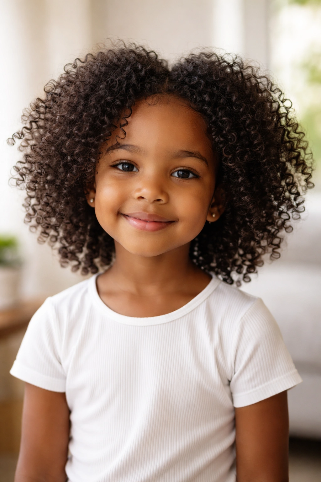 Girl with loose defined curls after washing