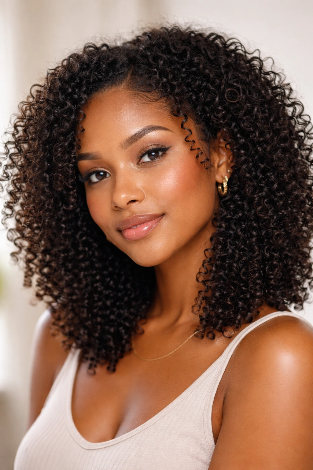 Close-up of wash-and-go curls with defined pattern