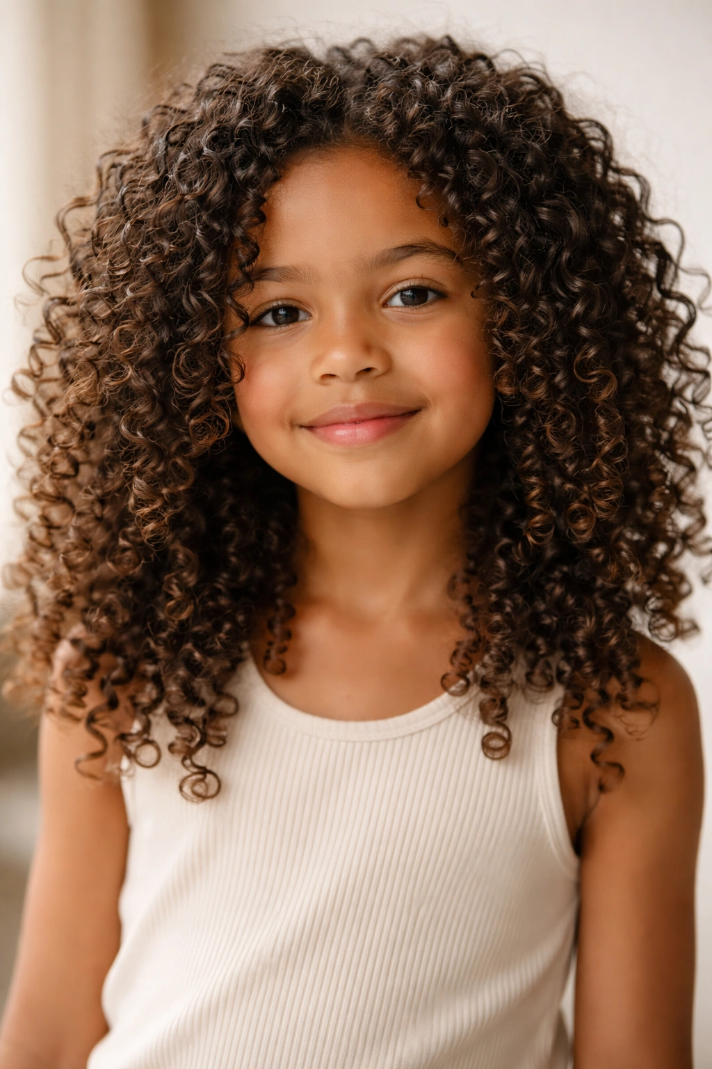 Child's natural wash-and-go curls with varied textures