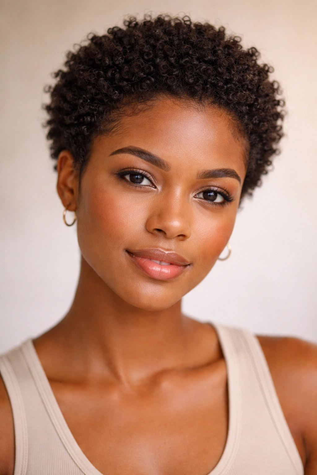 Front view of a micro afro 0.5-1.5 inches all over with tight curls