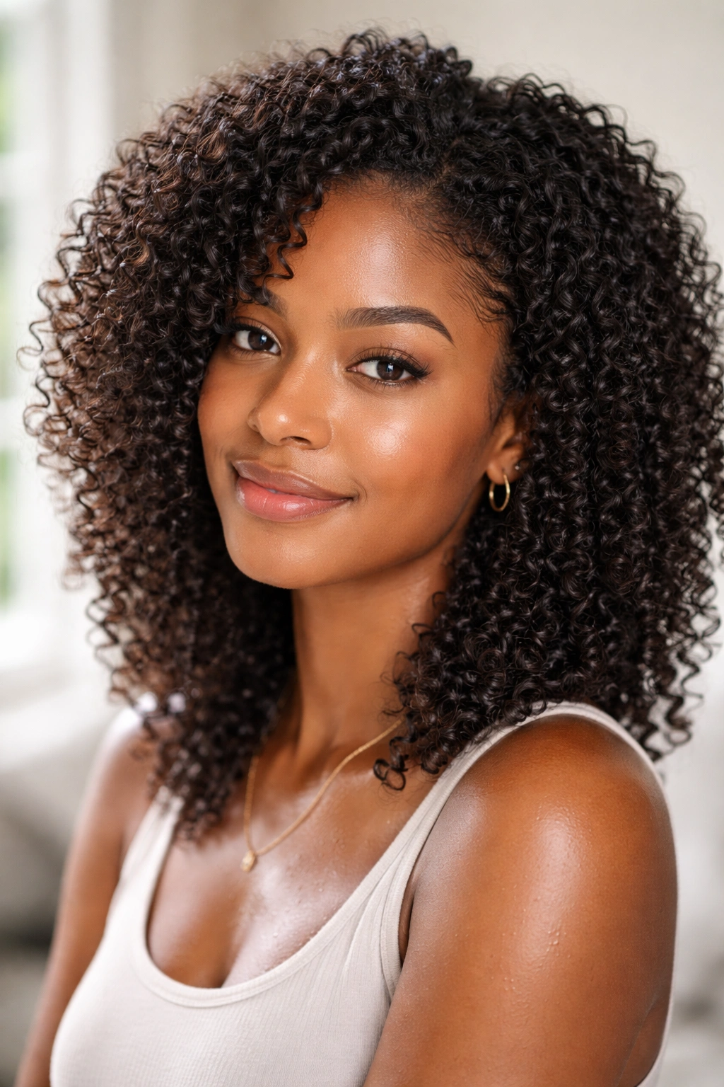 Natural curls in a wash-and-go style with defined pattern and moisture