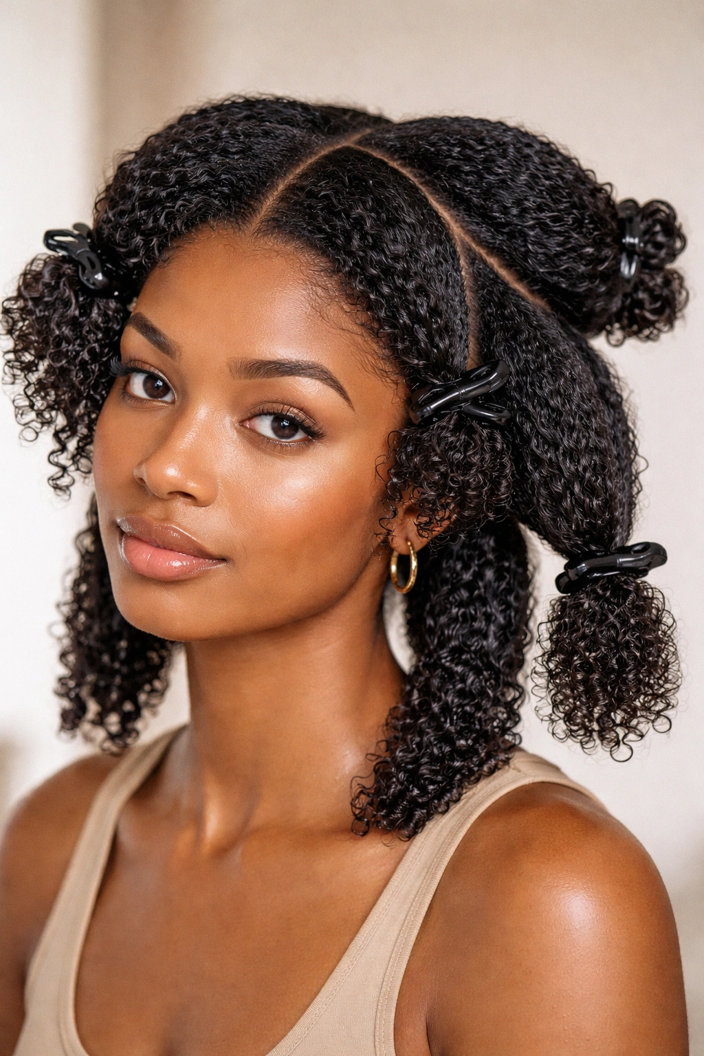 Defined hair sections in damp hair arranged in large blocks
