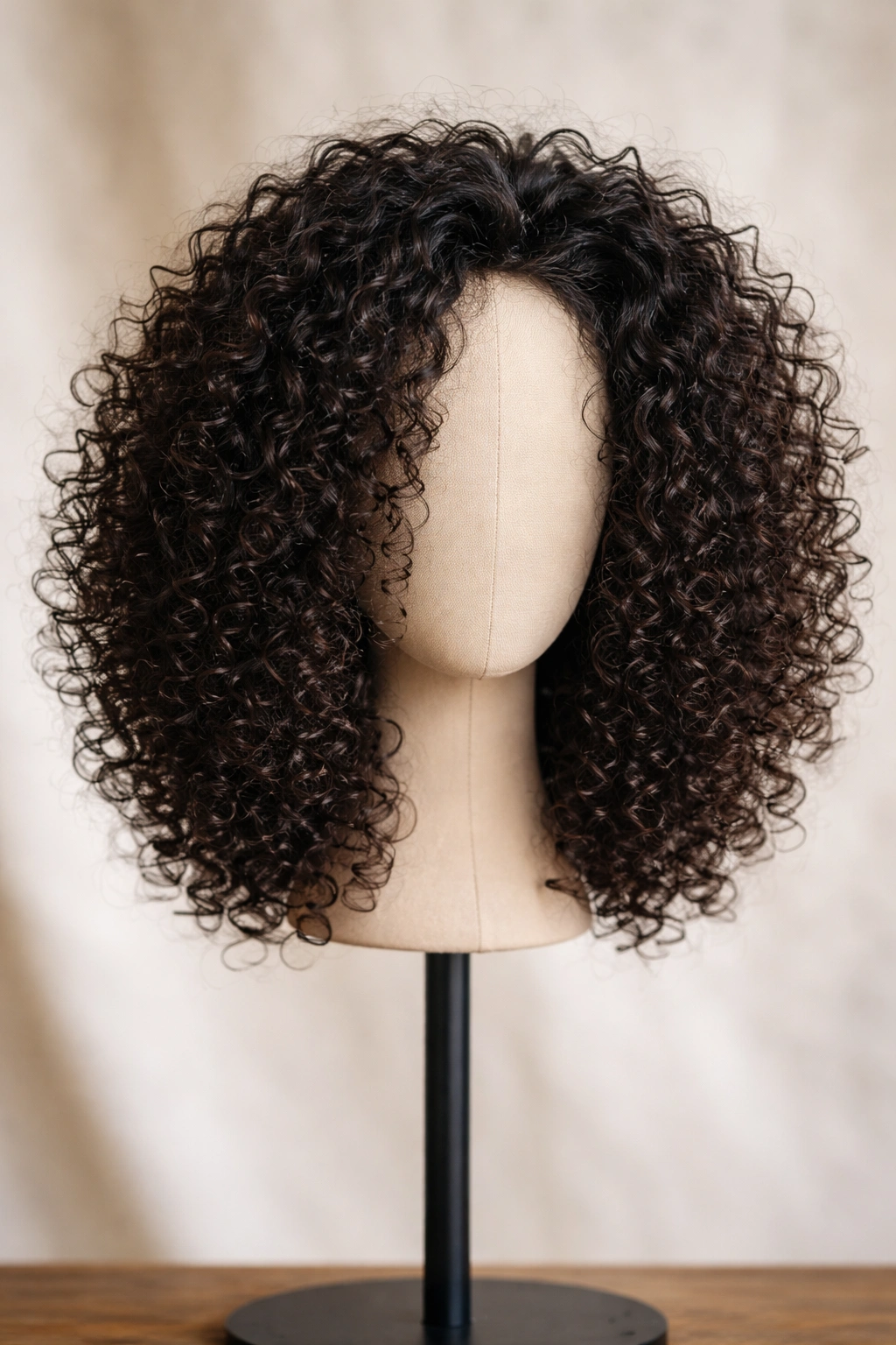 Natural texture wash-and-go wig showing varied curls and root movement