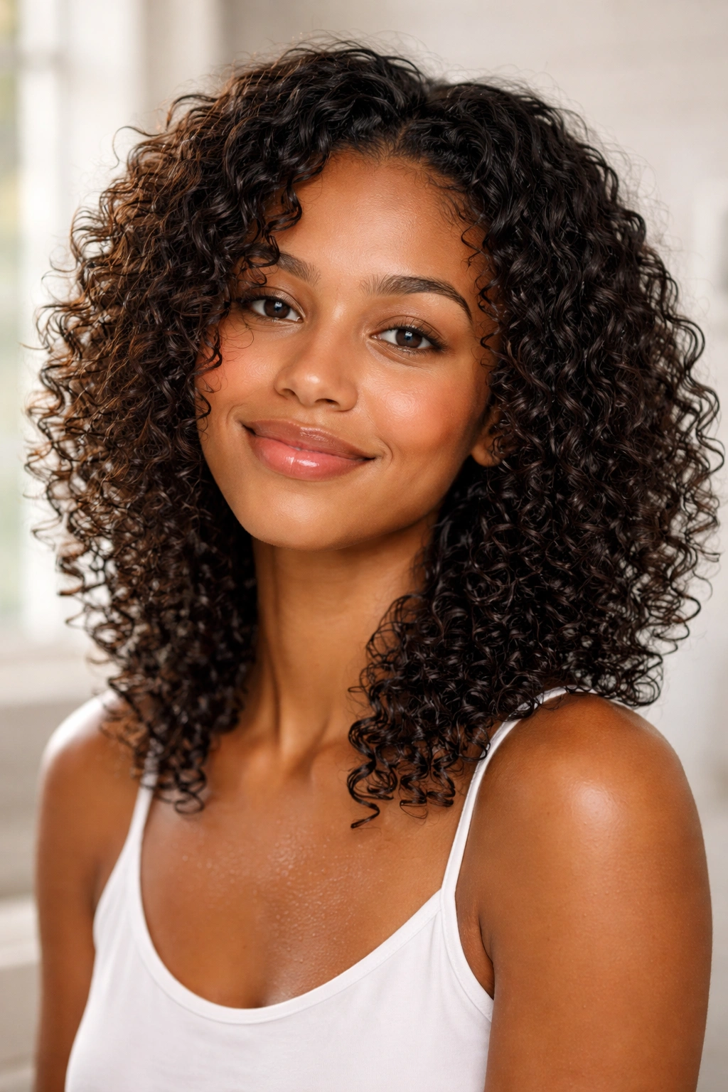 Damp, defined curls in a wash-and-go style