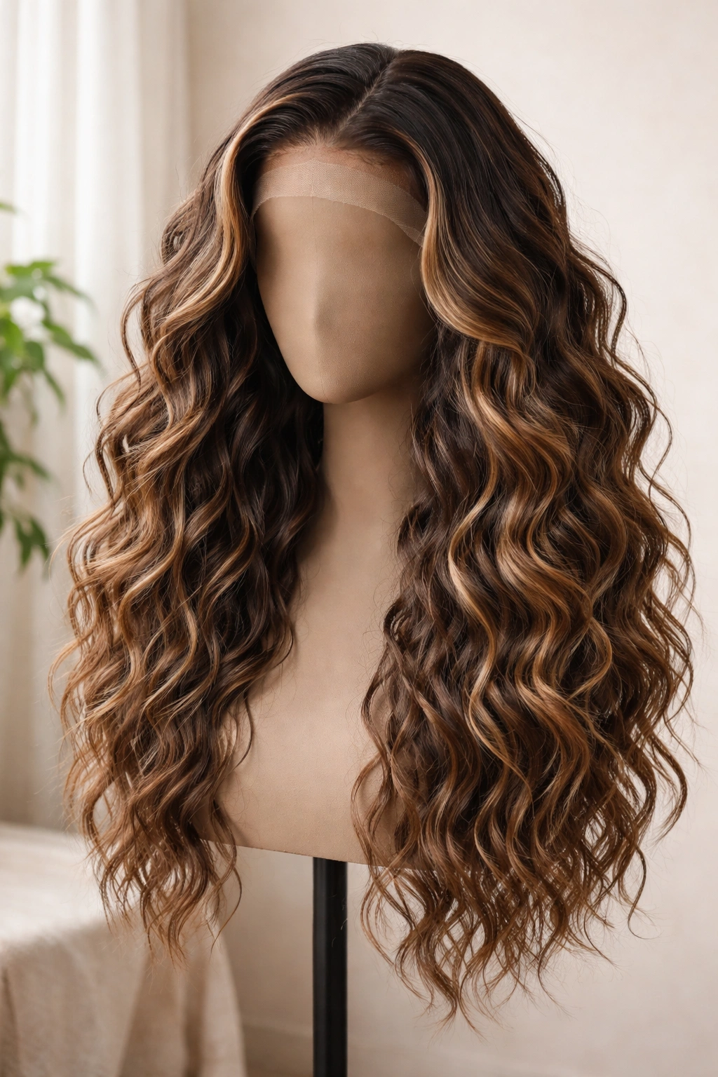 Lace-front wig with beachy water waves and movement