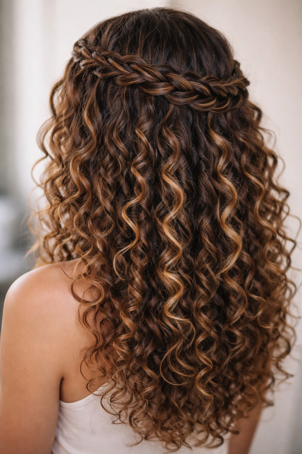 Waterfall braid with curl cascades on curly hair
