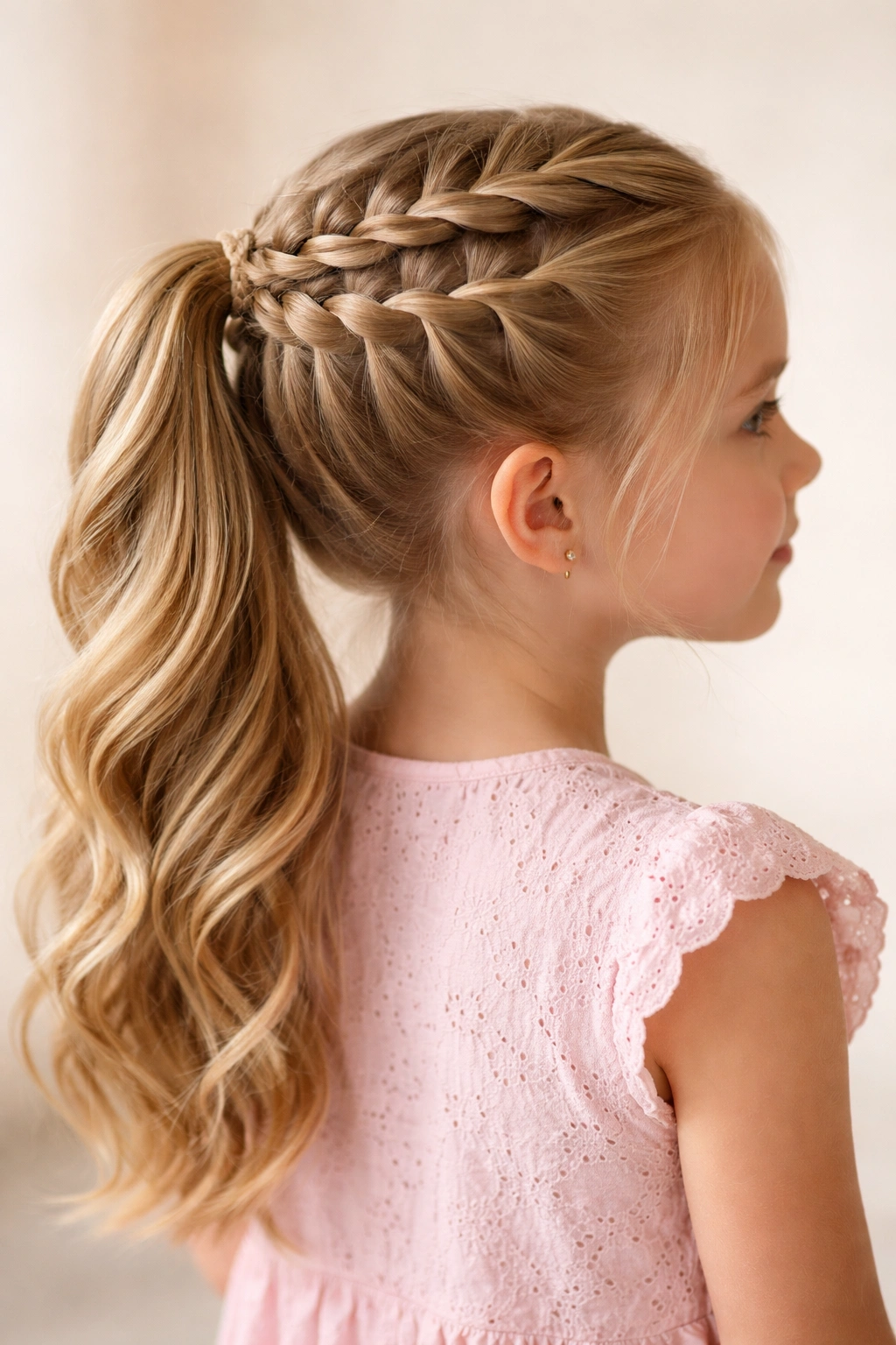 Waterfall Braid Ponytail: cascading strands into a ponytail