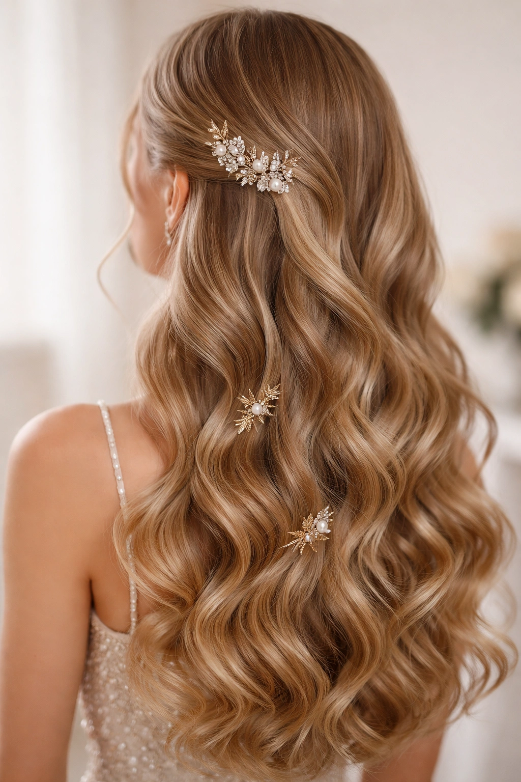 Waves with decorative clips and pins catching light