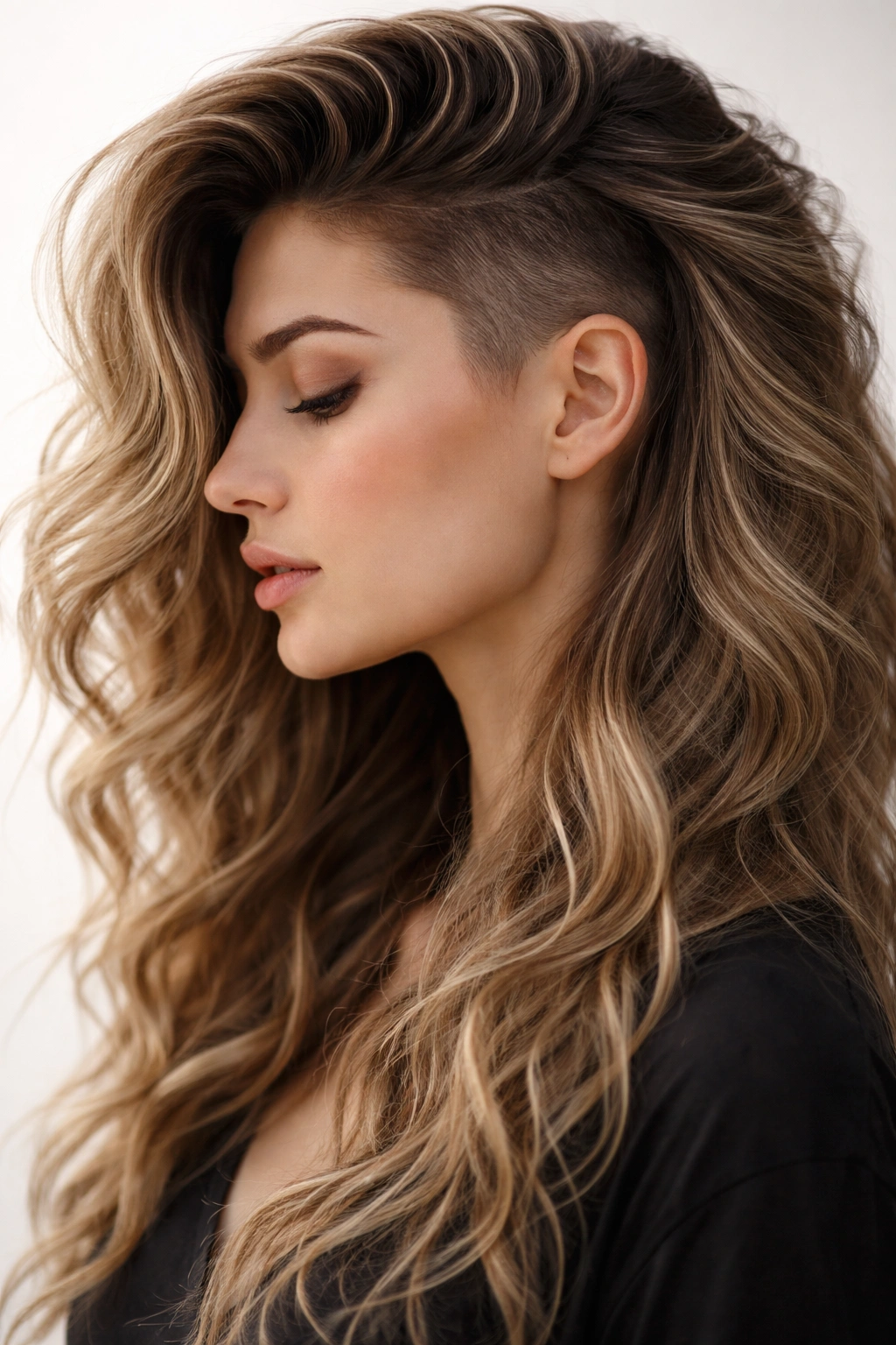 Waves with hidden undercut showing contrast between top waves and shaved sides