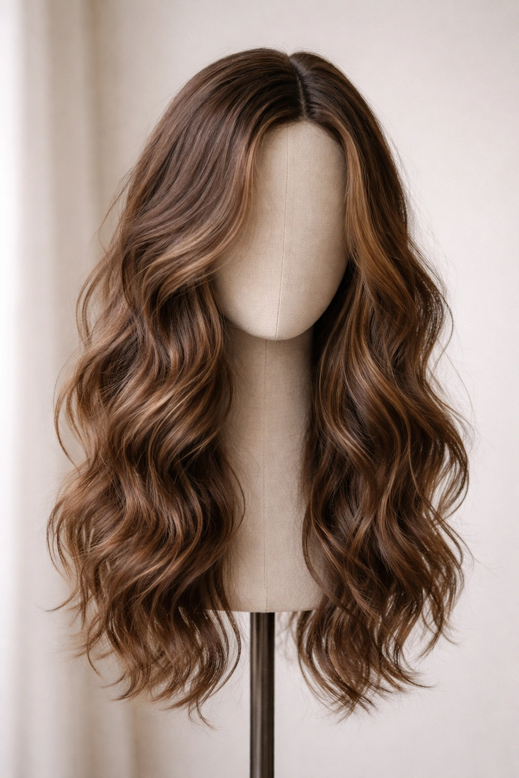 Close-up of a wavy texture wig with gentle waves and natural shine.
