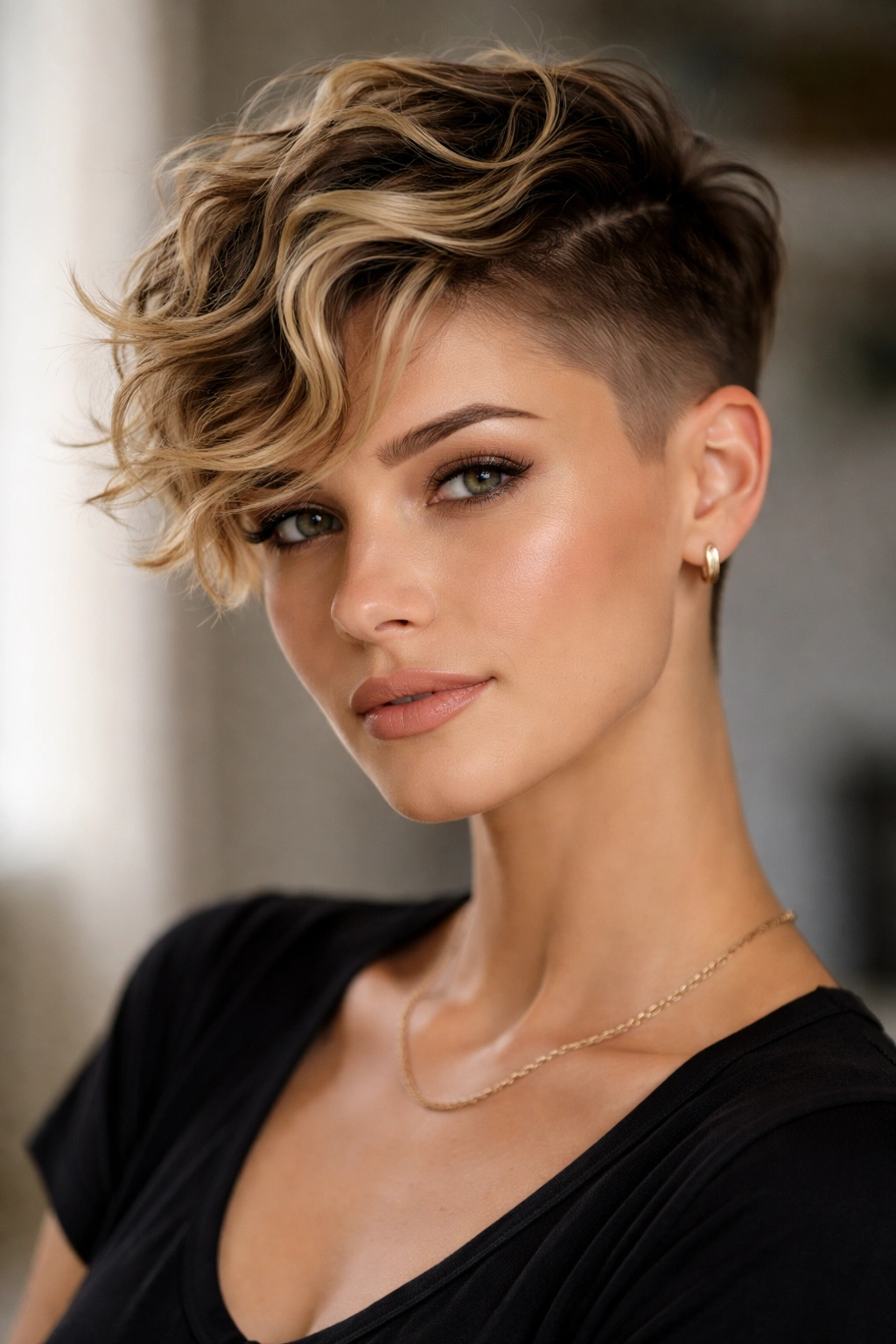 Undercut pixie with wavy top and shaved sides
