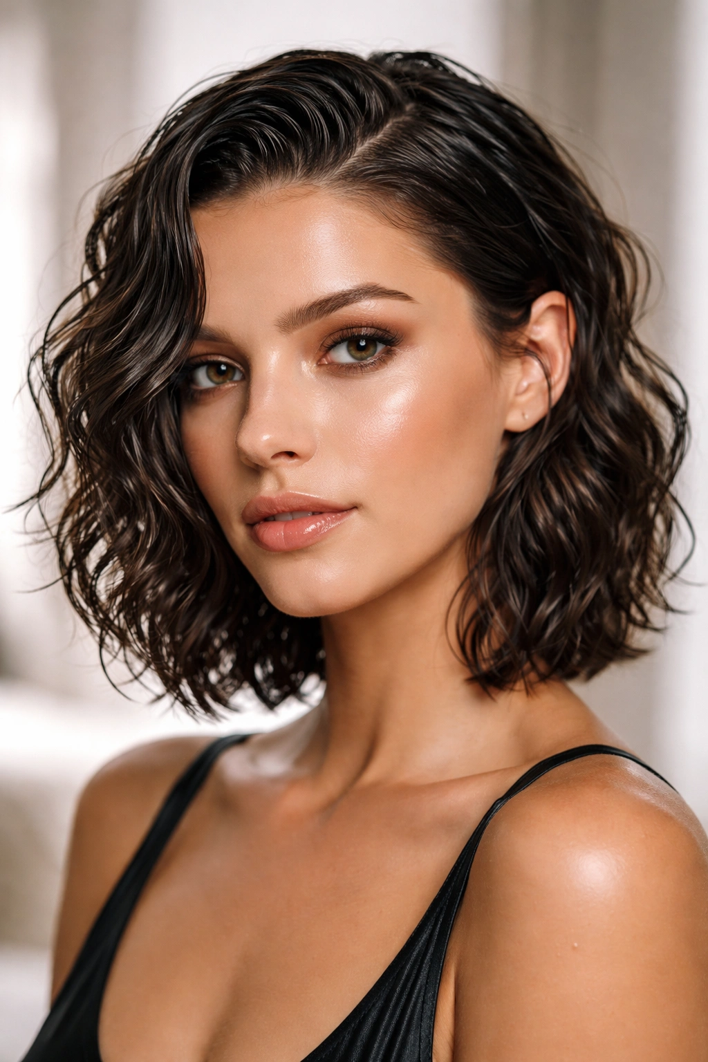 Wet-look waves with gel definition showing glossy, separated lines.