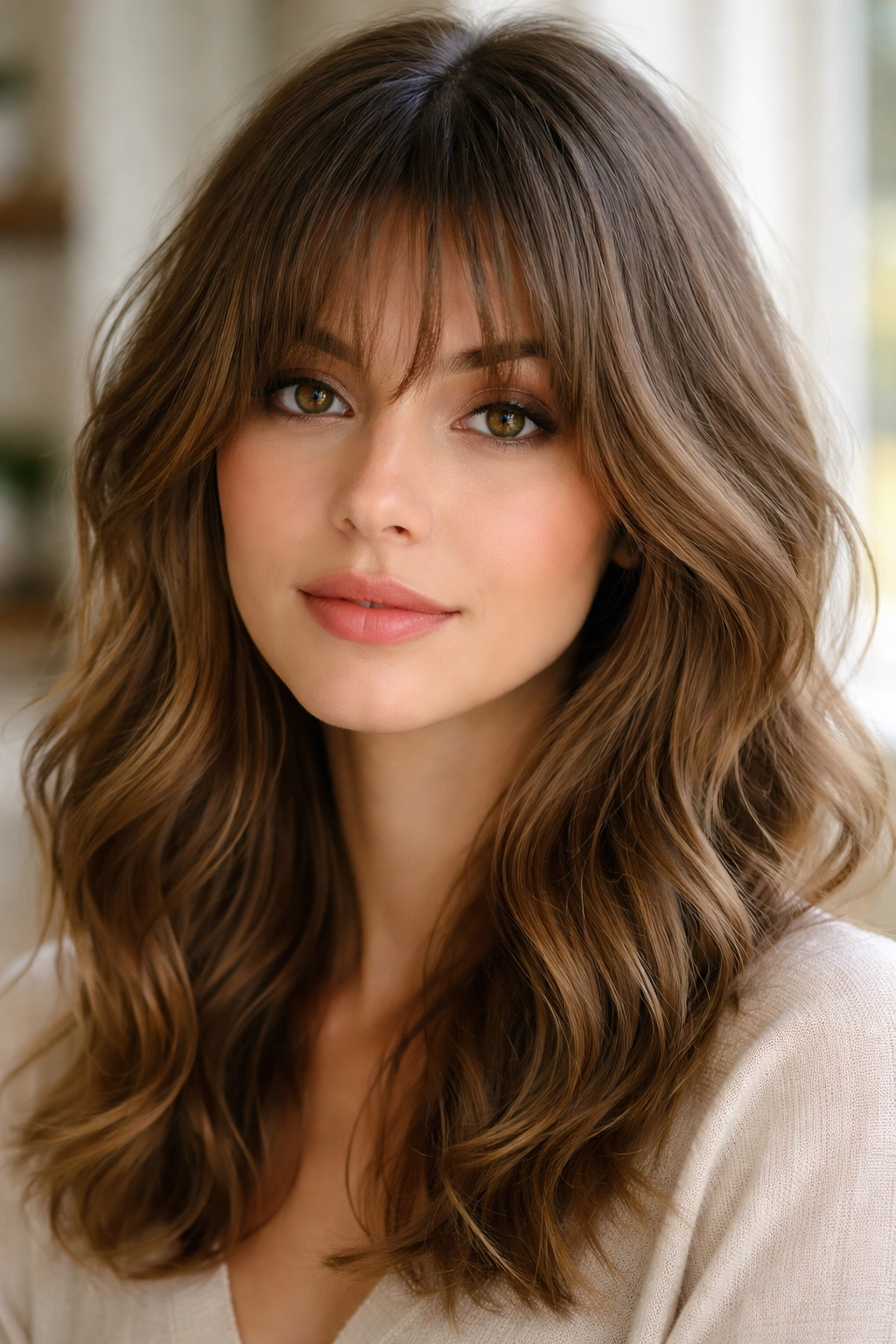 Wispy feathered bangs with airy texture