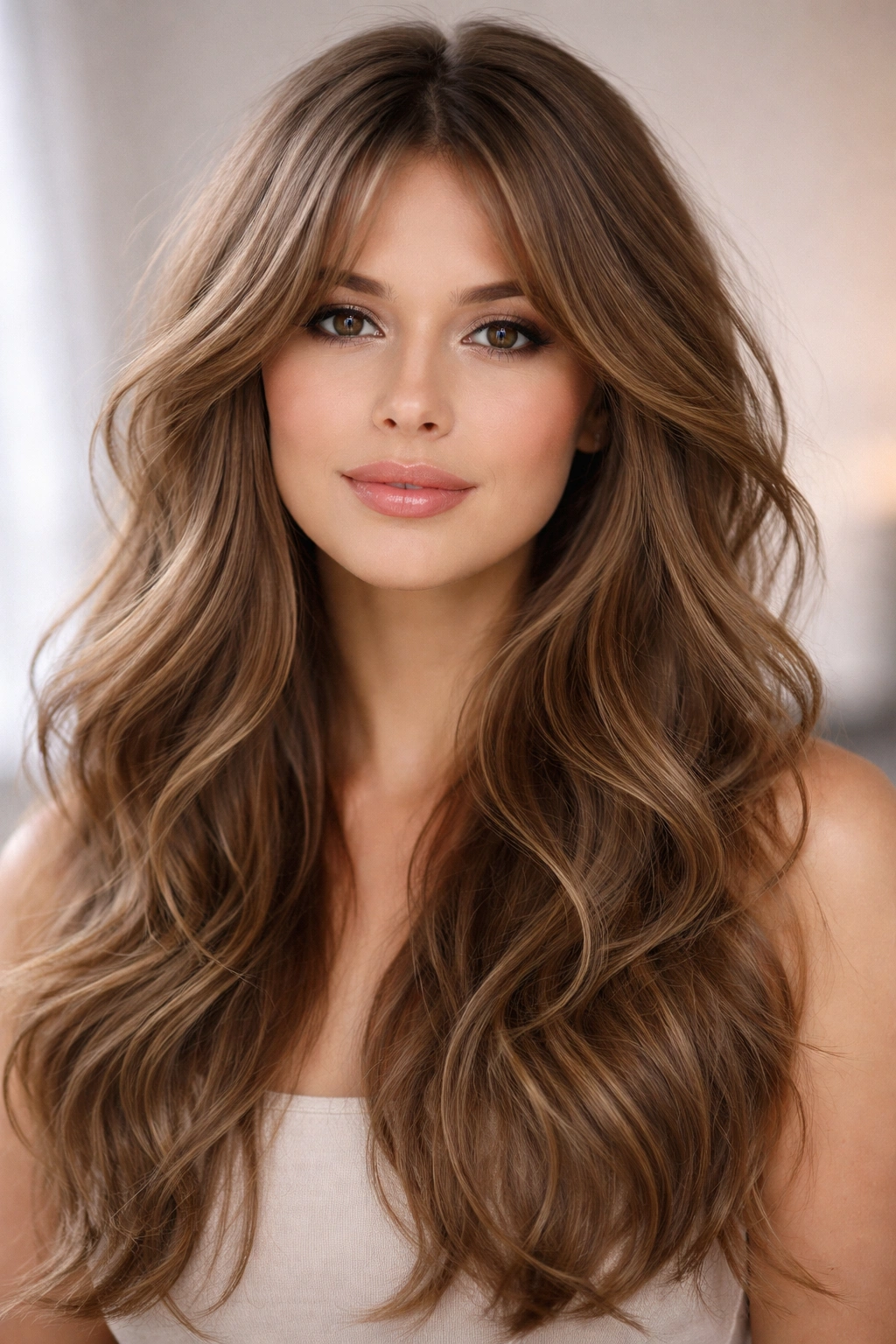 Model with wispy layers and long waves creating a soft, ethereal look.