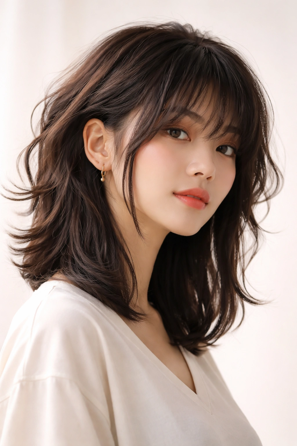 Portrait of wispy undercut hime hairstyle showing long sidelocks and undercut