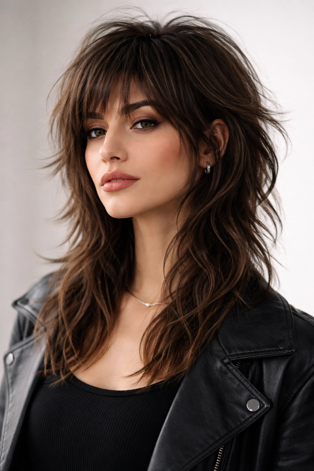 Portrait of wolf cut on wavy hair with crown volume and longer underneath