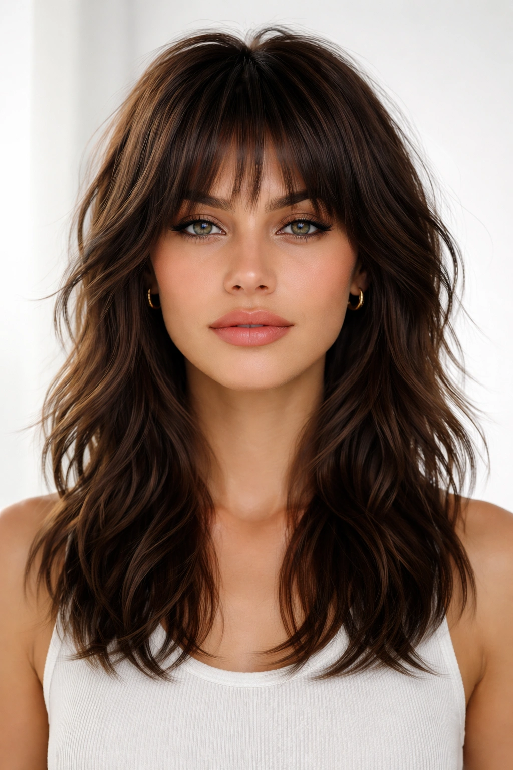 Blunt wolf cut with sharp ends and defined crown texture on wavy hair.