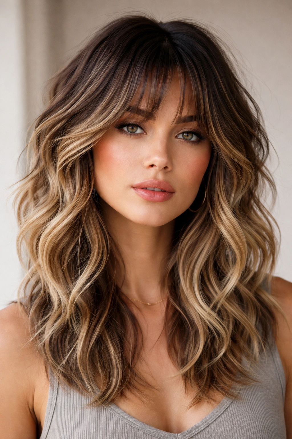 Wavy wolf cut with rooted dimensional color showing dark roots and lighter ends