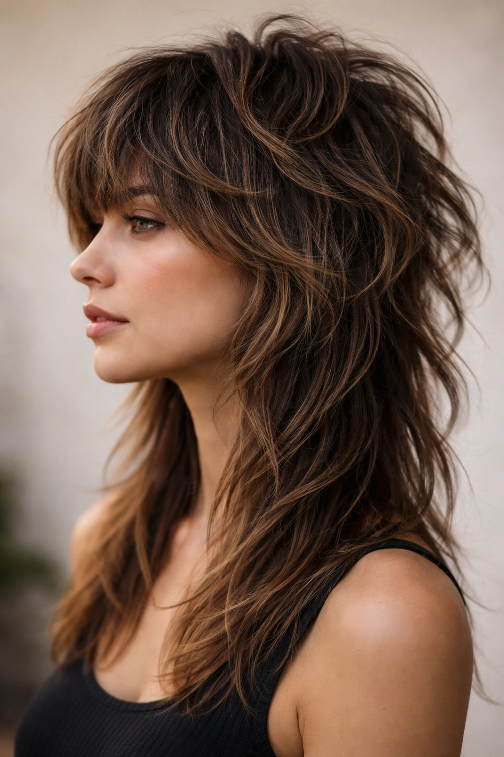Portrait of The Wolf Cut with short top layers and longer underlayers