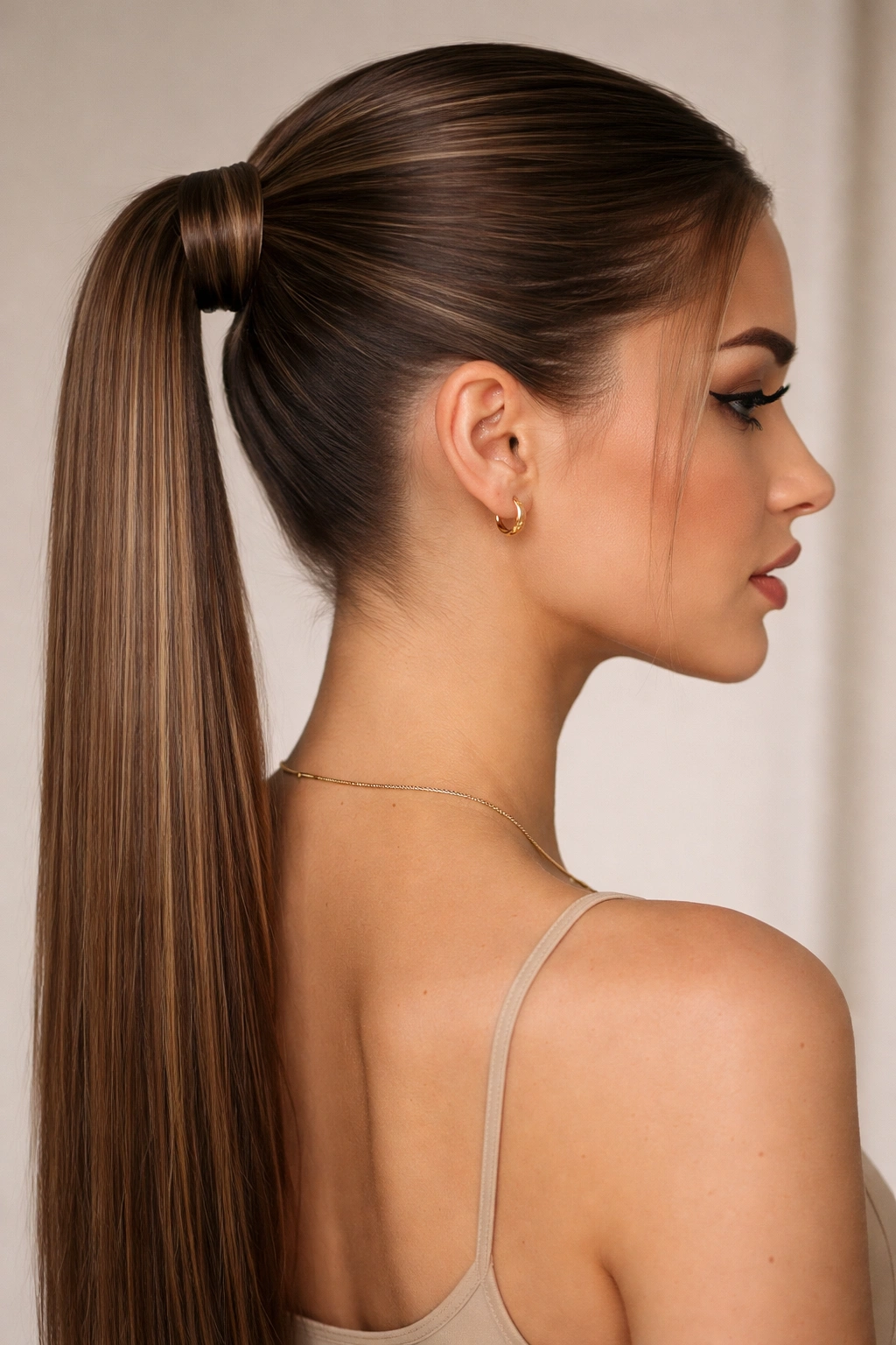 Ponytail featuring wrapped base detail concealing the elastic.