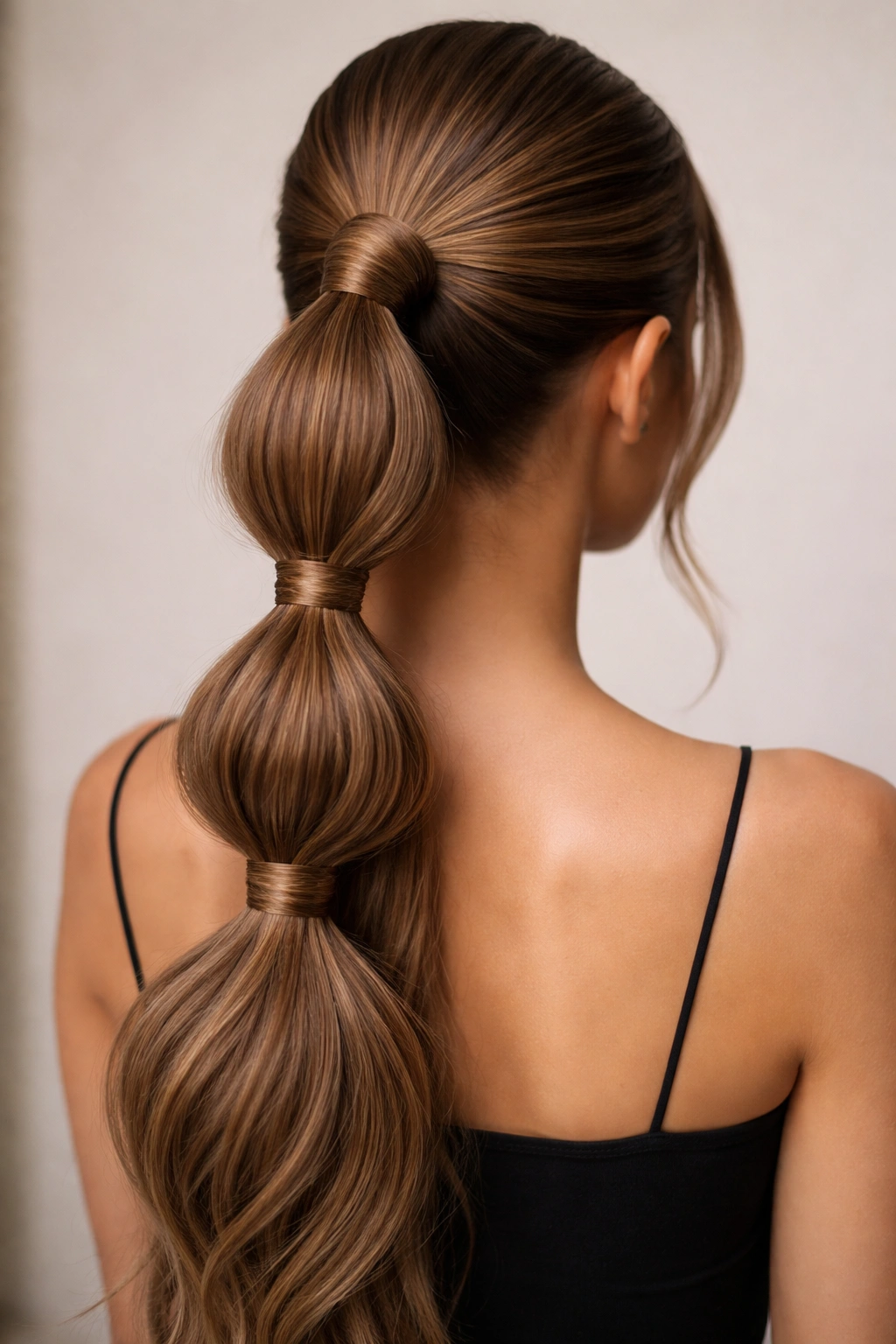 Wrapped bubble ponytail with hair wrapped around elastics