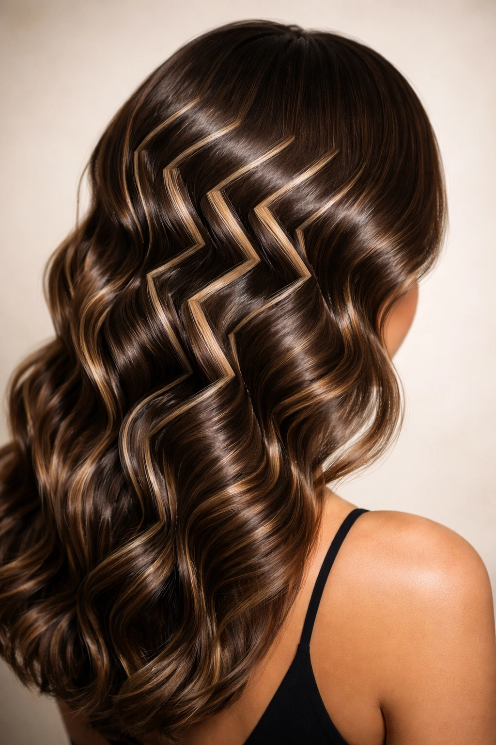 Close-up of zigzag wave pattern hairstyle with sharp angles