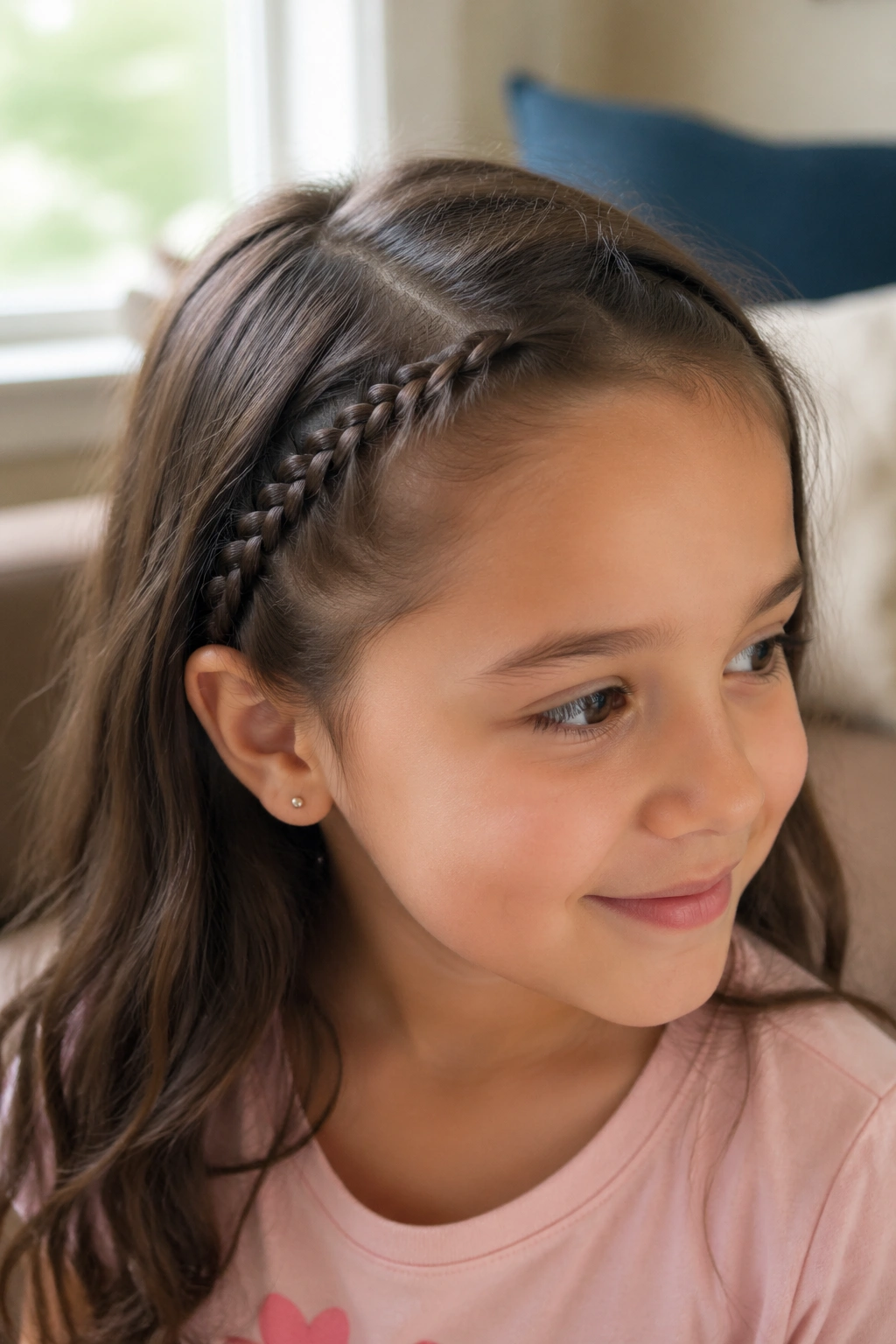 Close-up of a child with an accent braid at the hairline