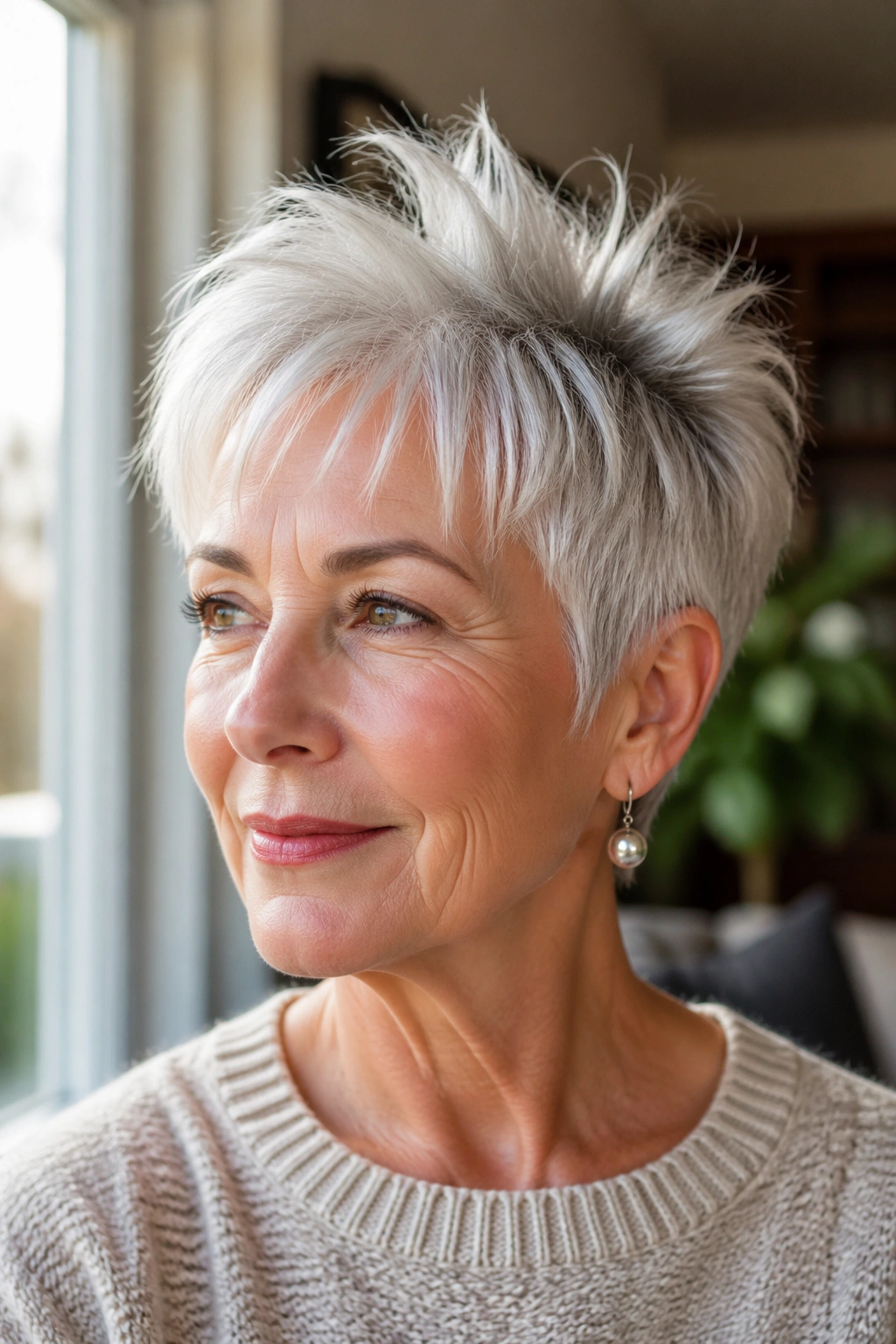 Close-up of a real woman with an airy crown-lifted crop in natural light