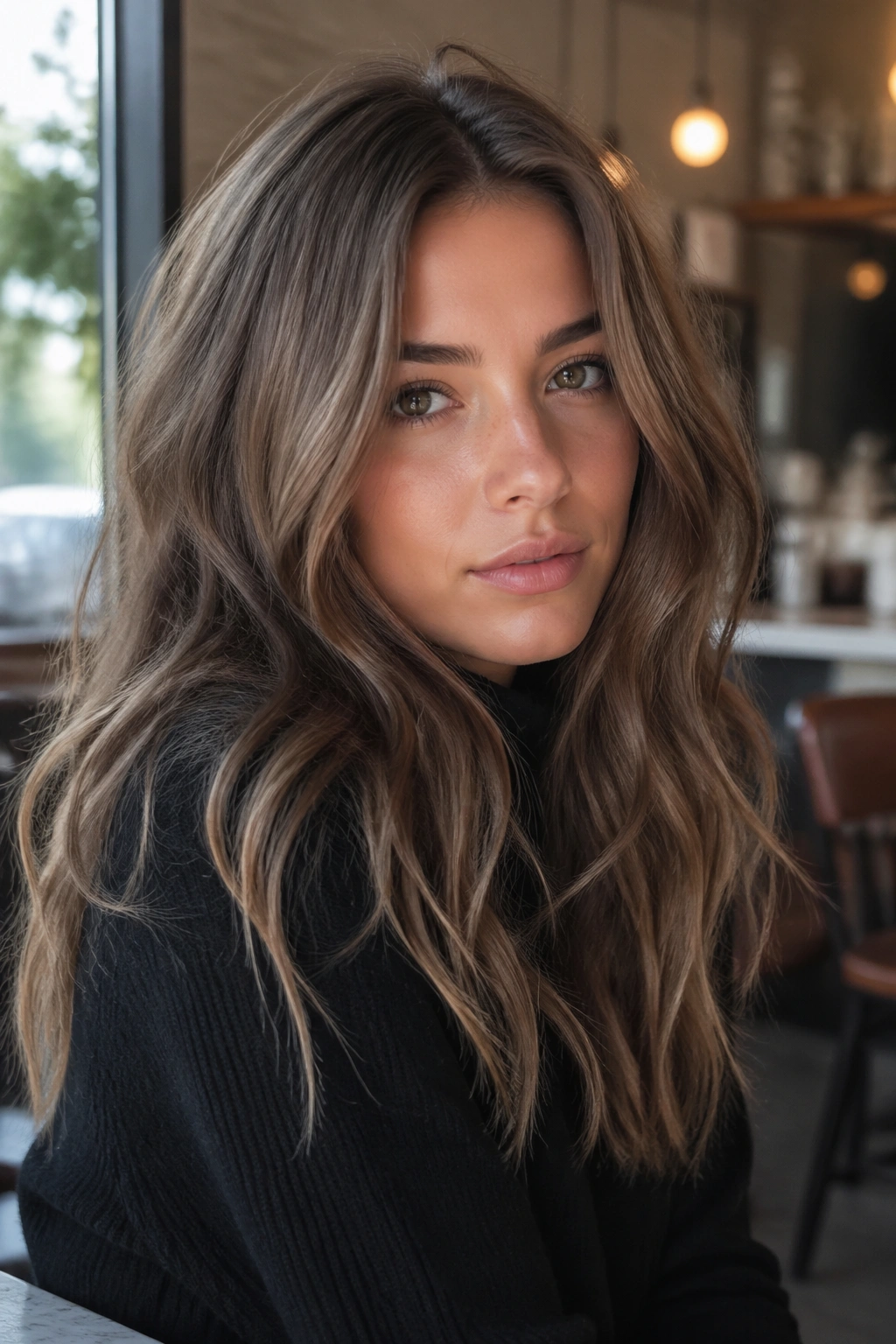 Close-up of ash light brown hair on a real person with cool tones