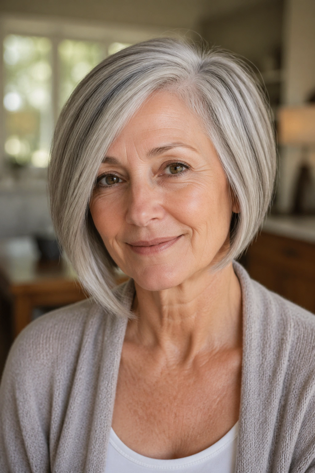 Portrait of a woman with a subtle asymmetrical bob