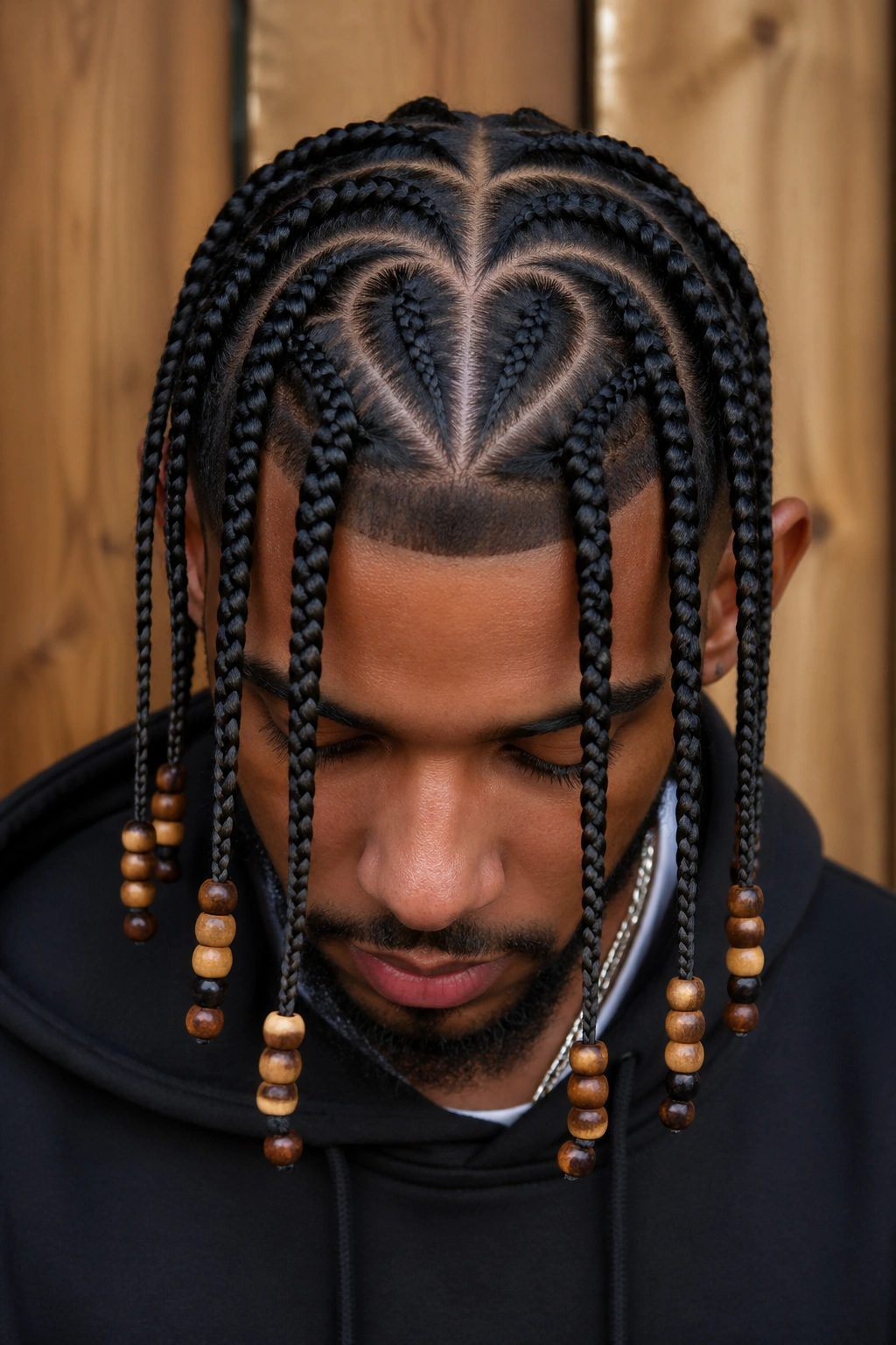 Beaded box braids with heart part on real man