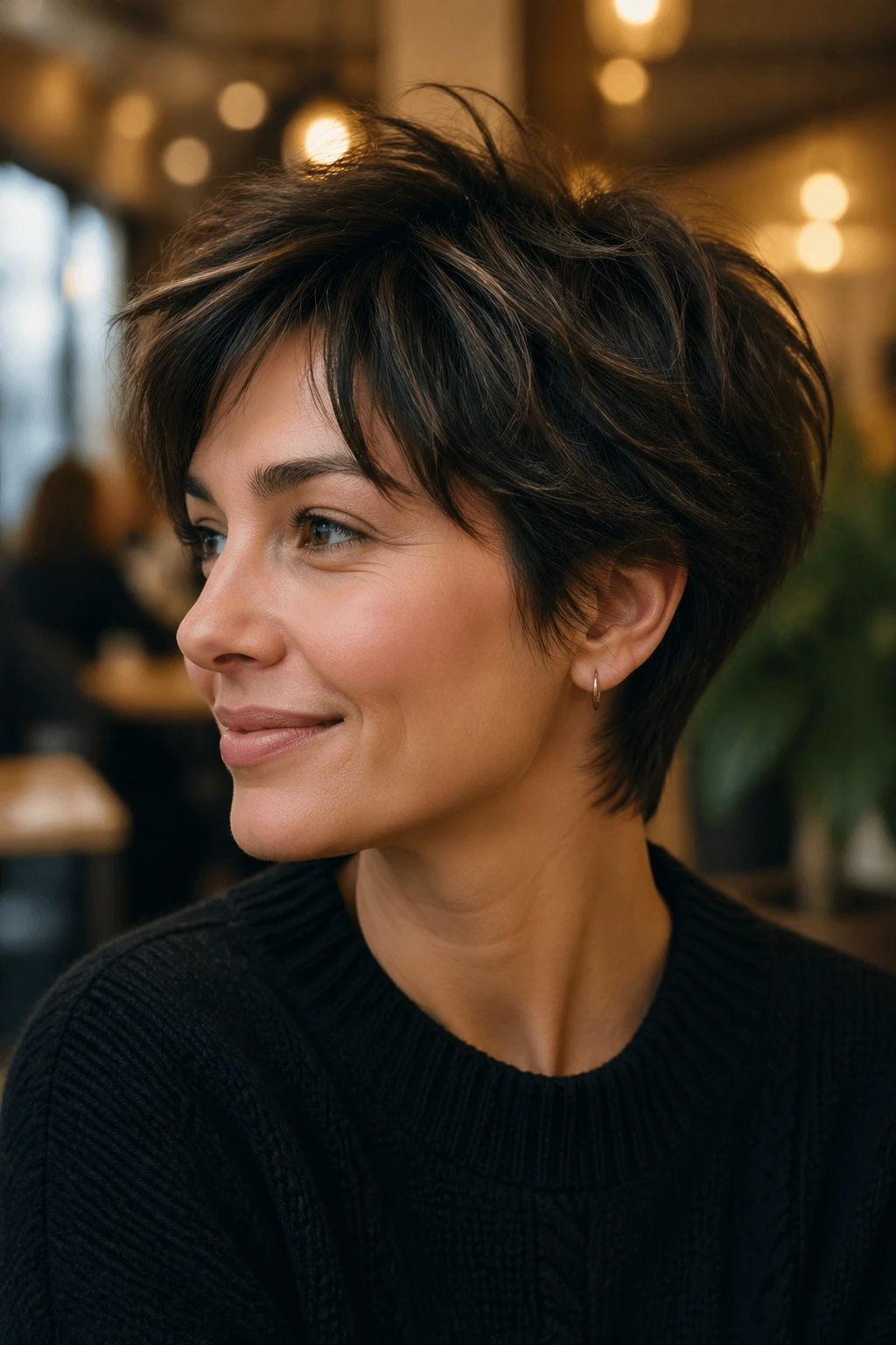 Portrait of a real woman with a bixie cut