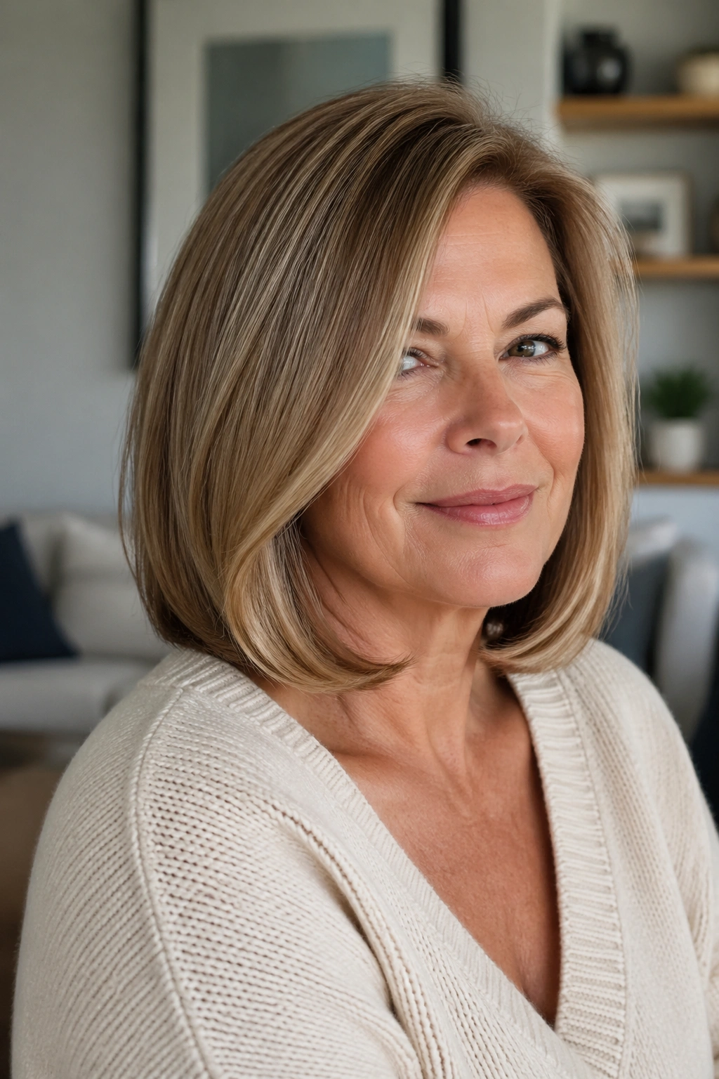 Real woman with blunt-edge lob and soft bend