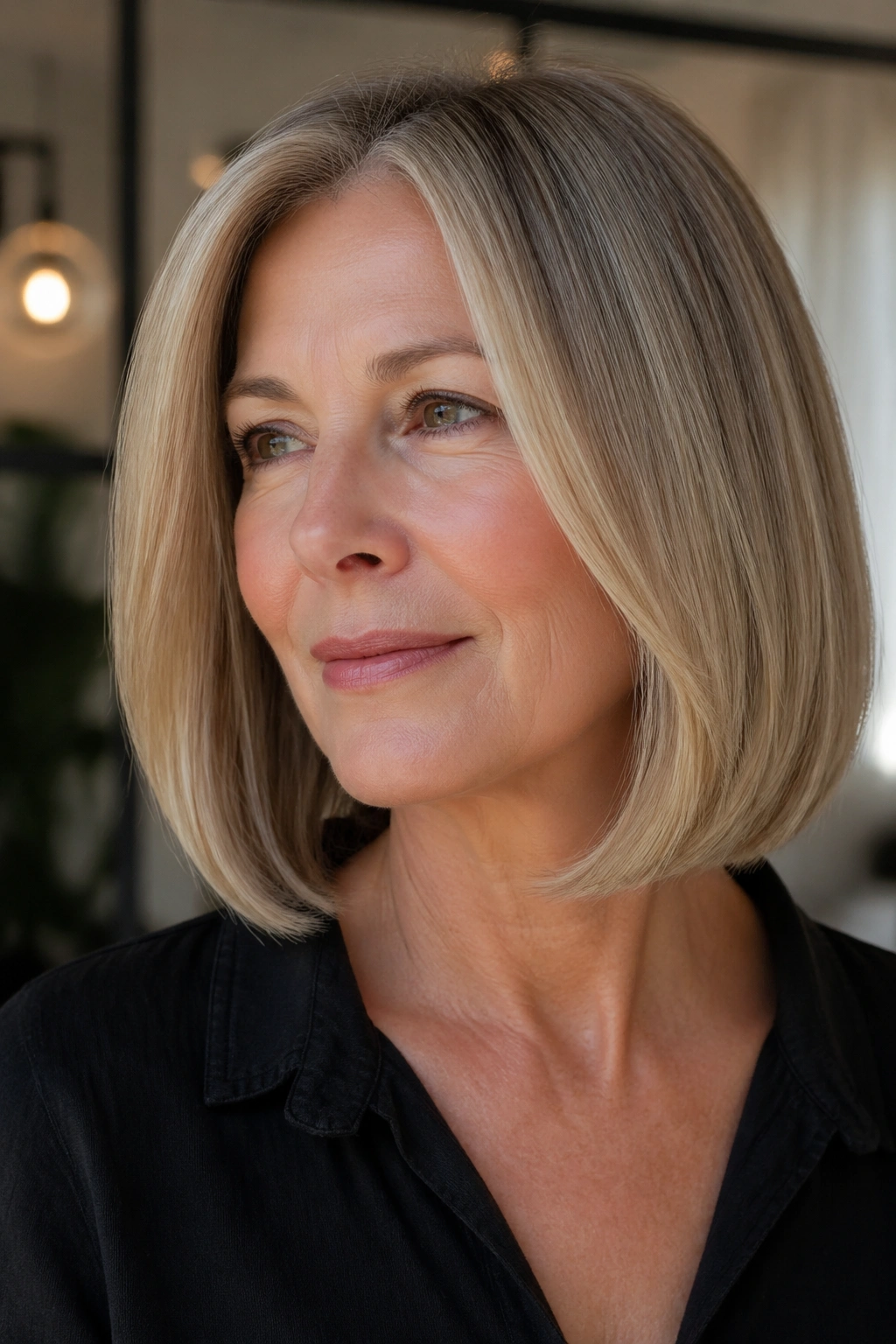 Close-up portrait of a woman with blunt lob and soft ends