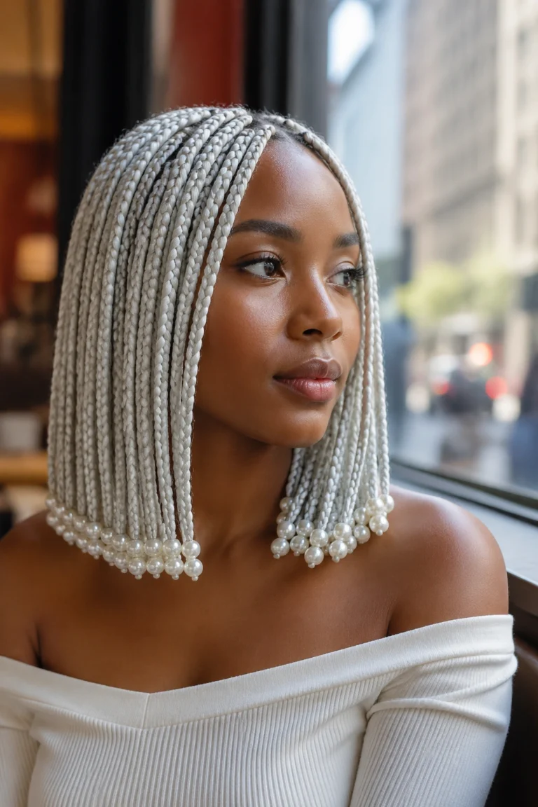 18 White Box Braids With Beads