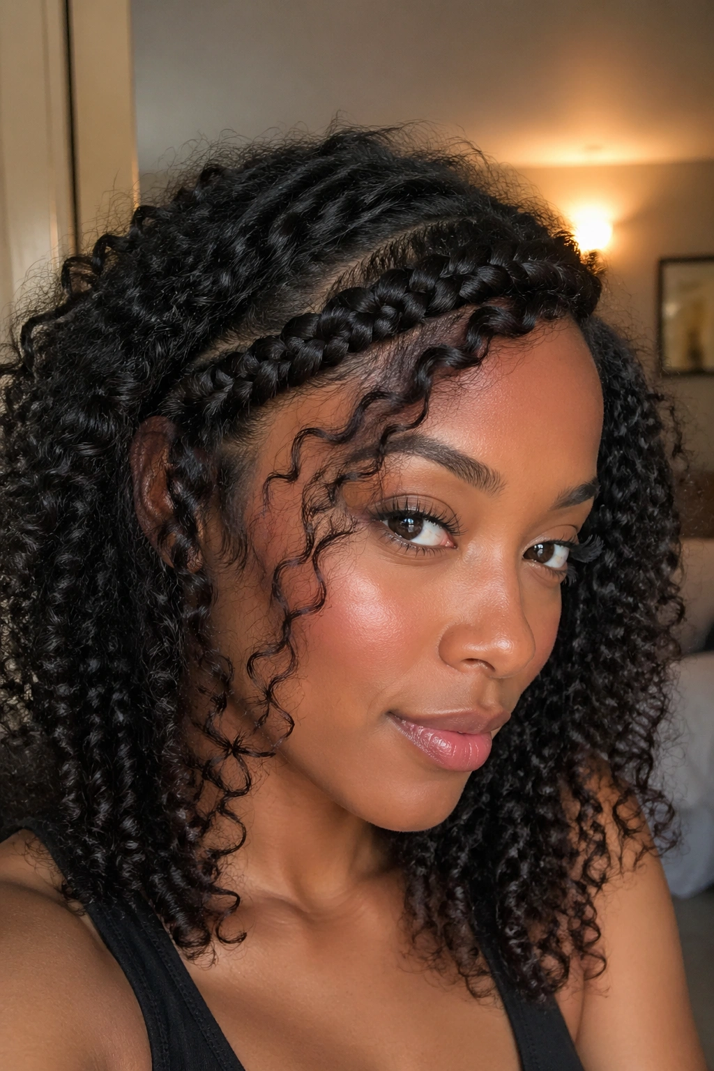 Real woman with side lace braid and braided bang