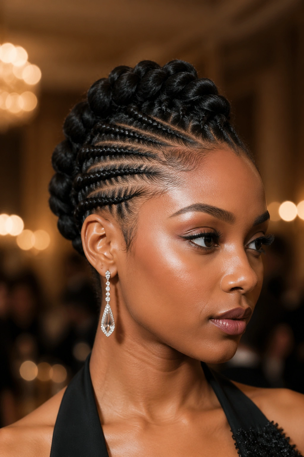 Portrait of a real person with a sculpted braided faux-hawk and smooth edges