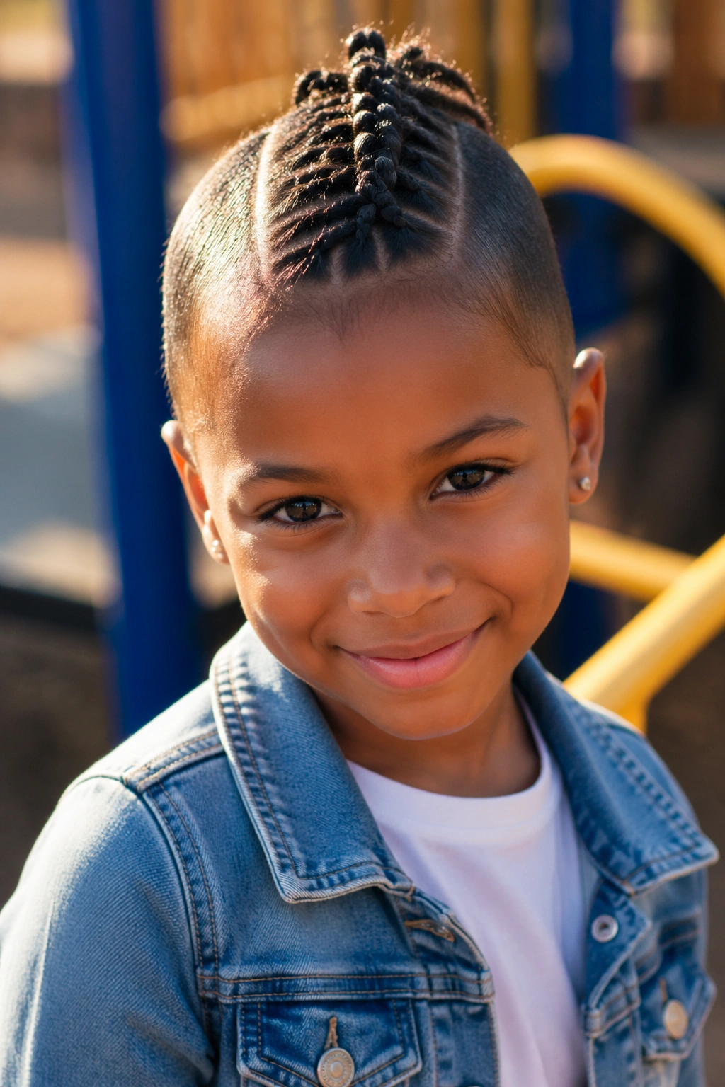 Portrait of a child with a braided mohawk