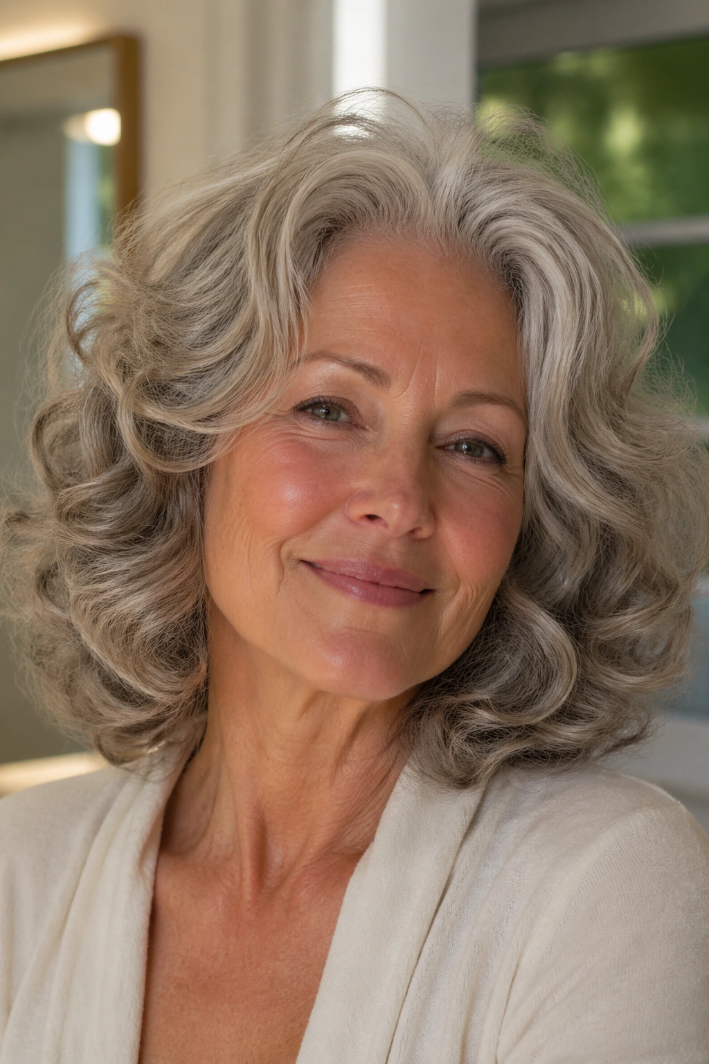 Close-up of brushed-out curls with soft volume on a real woman