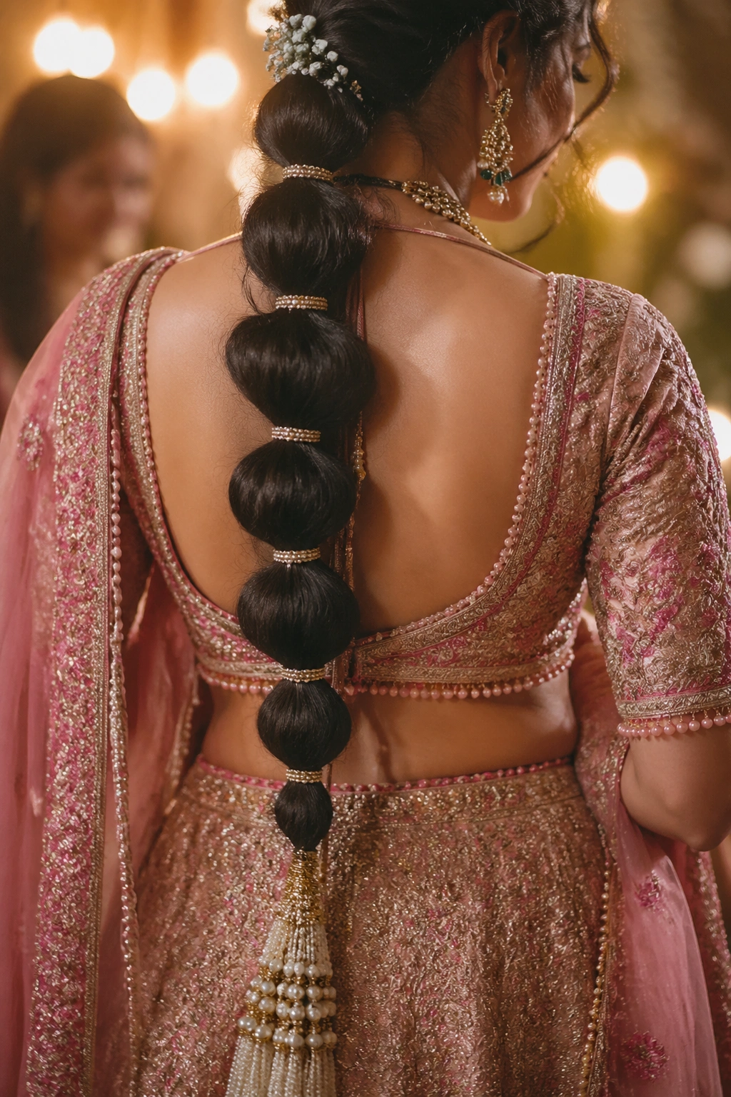 Back view of real bride with bubble braid parandi