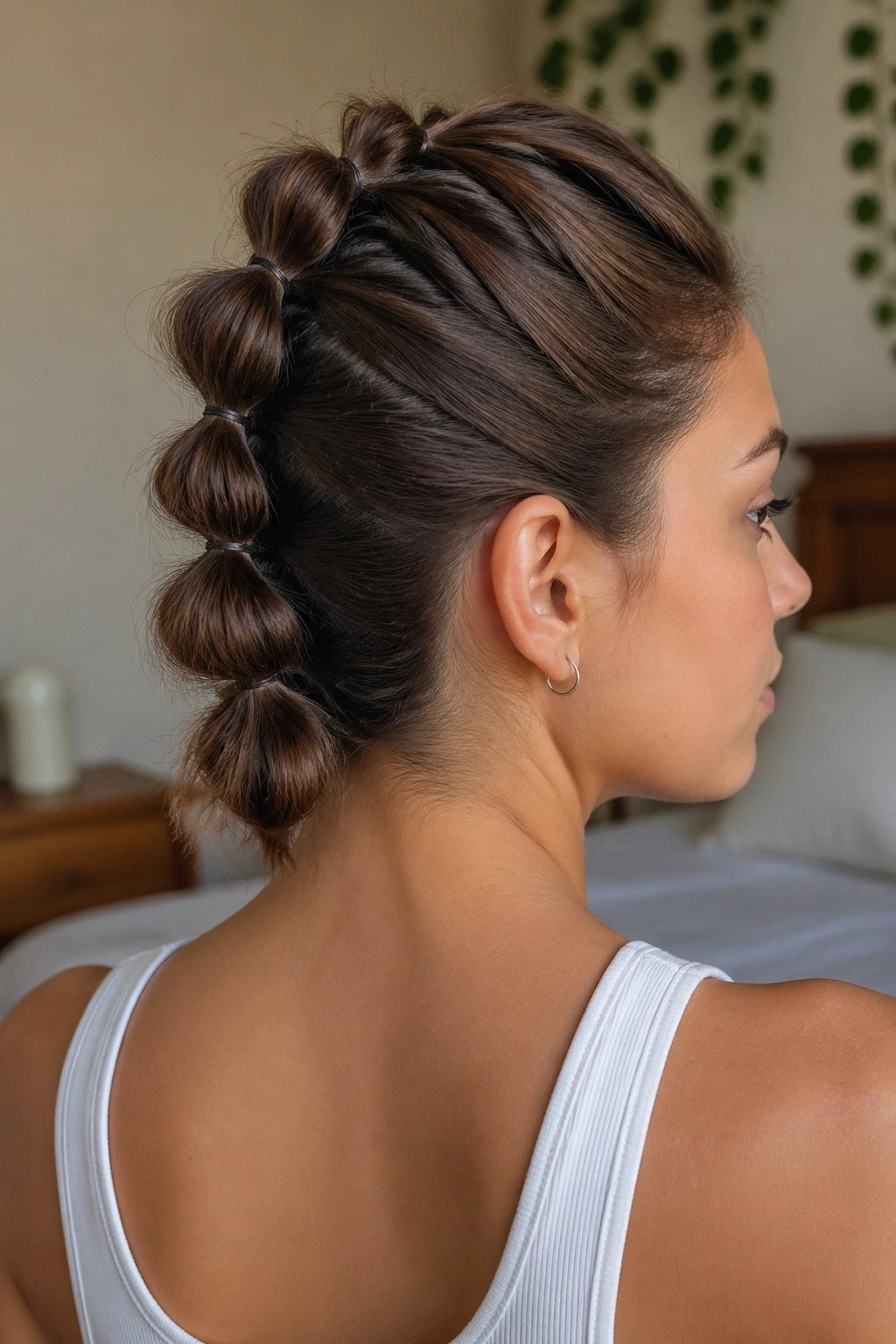 Close-up of a bubble braid with tiny base braid on a real person