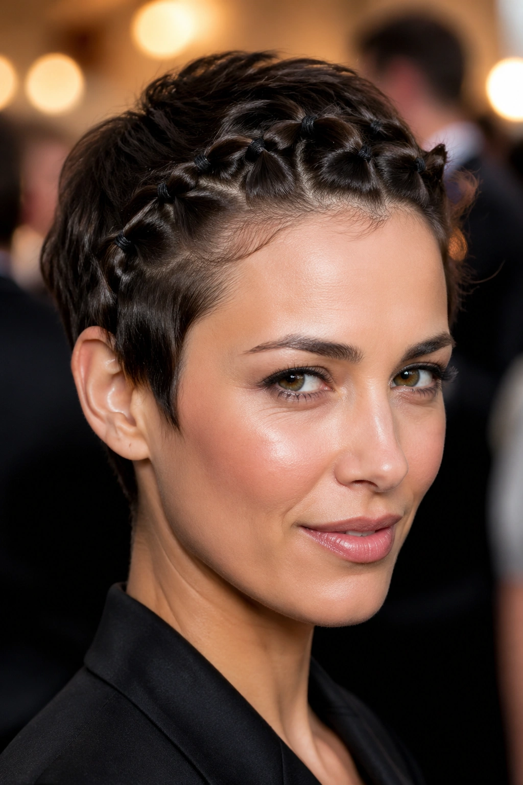 Close-up of a real person with a bubble halo following the hairline