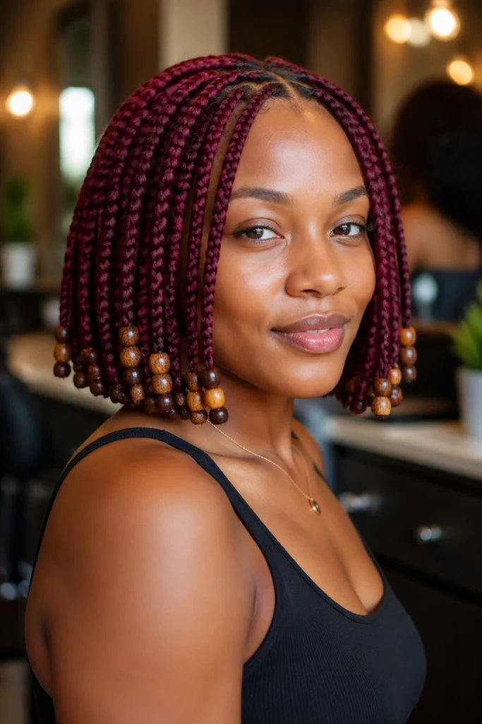 15 Red Short Box Braids With Beads