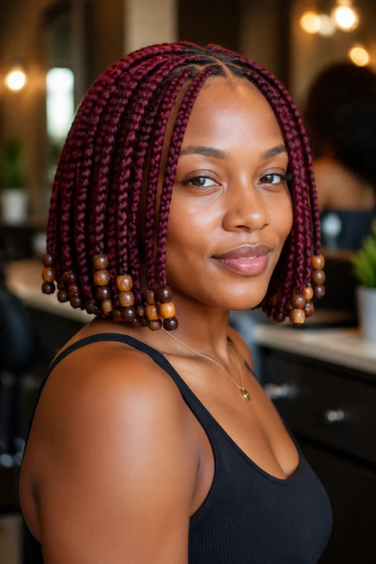 15 Red Short Box Braids With Beads